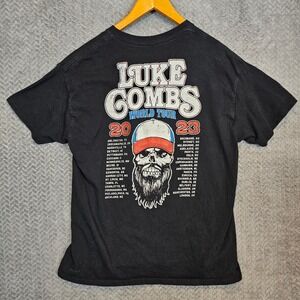 Luke Combs World Tour 2023 Black Graphic T-Shirt Men Large Bearded Skull Concert